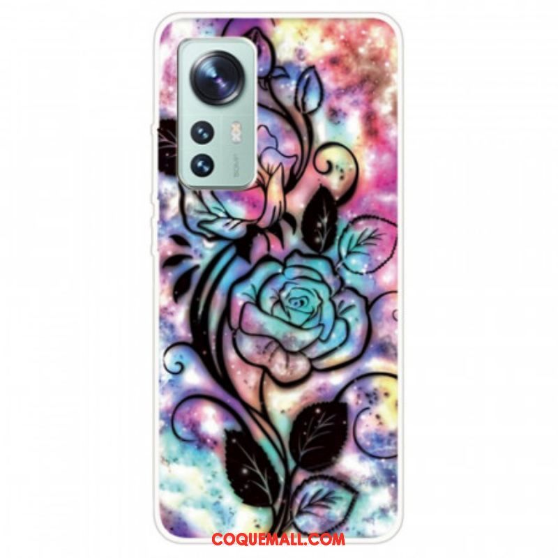 Coque Xiaomi 12 Pro Silicone Florale Graphique