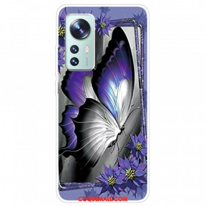 Coque Xiaomi 12 Pro Silicone Papillon Violet