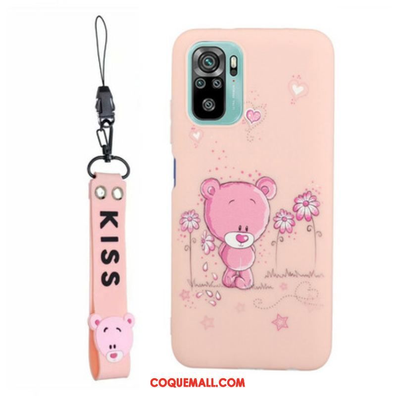 Coque Xiaomi Redmi Note 10/10S/Poco M5s Ourson avec Lanière