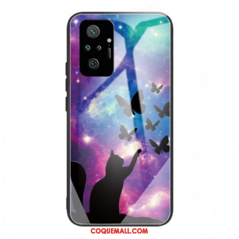 Coque Xiaomi Redmi Note 10 Pro Verre Trempé Chat et Papillons Dans l'Espace