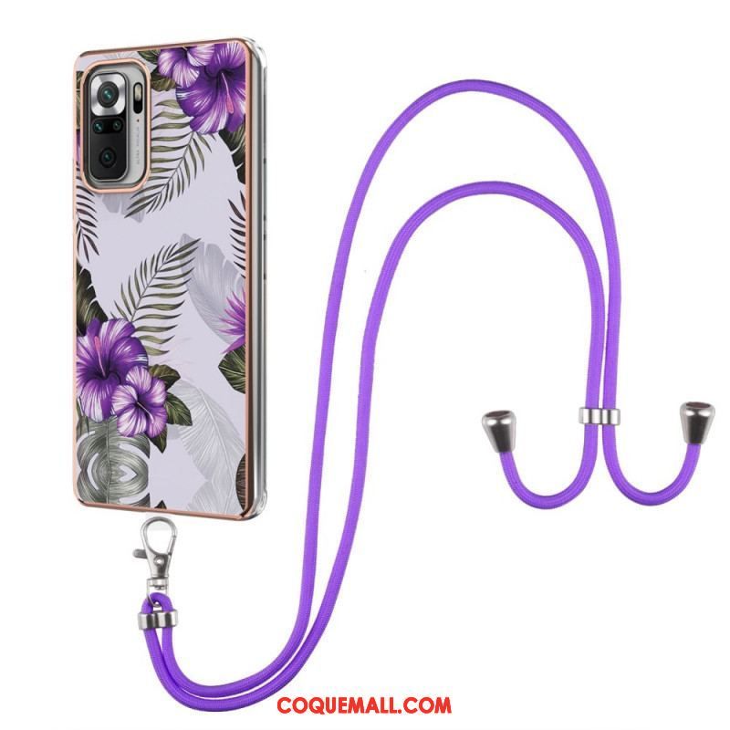 Coque Xiaomi Redmi Note 10 Pro à Cordon Marbre Motif Floral