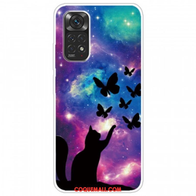 Coque Xiaomi Redmi Note 11 / 11s Chat et Papillons Dans l'Espace