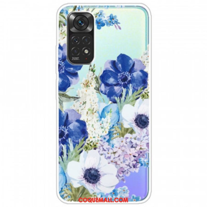 Coque Xiaomi Redmi Note 11 / 11s Transparente Fleurs Bleues Aquarelle