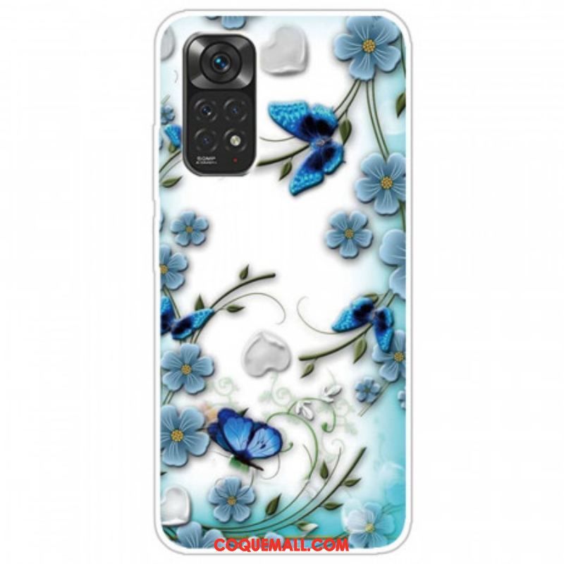 Coque Xiaomi Redmi Note 11 Pro /  Note 11 Pro 5G Papillons et Fleurs Rétros