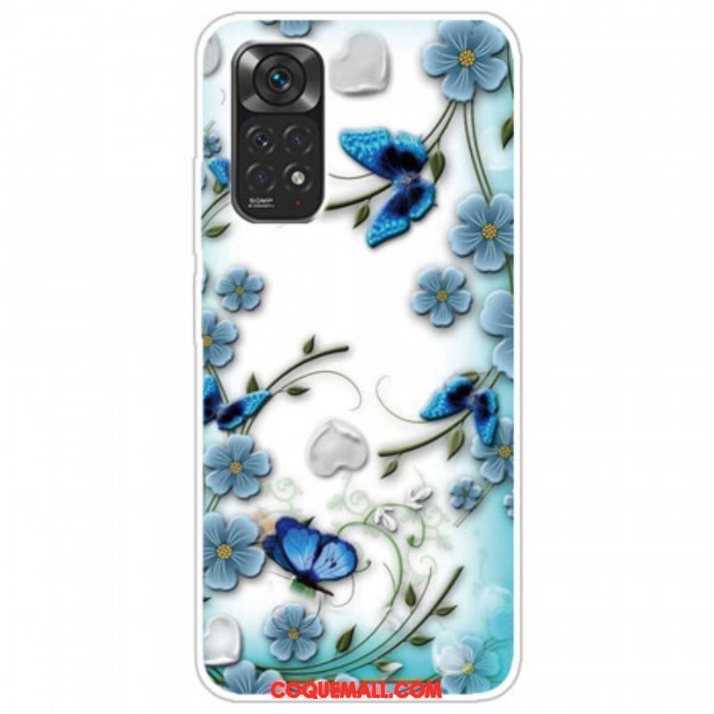 Coque Xiaomi Redmi Note 11 Pro / Note 11 Pro 5G Papillons et Fleurs Rétros