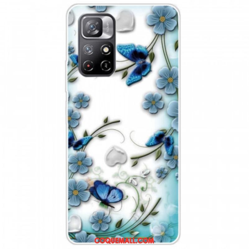 Coque Xiaomi Redmi Note 11 Pro Plus 5G Fleurs et Papillons Bleus