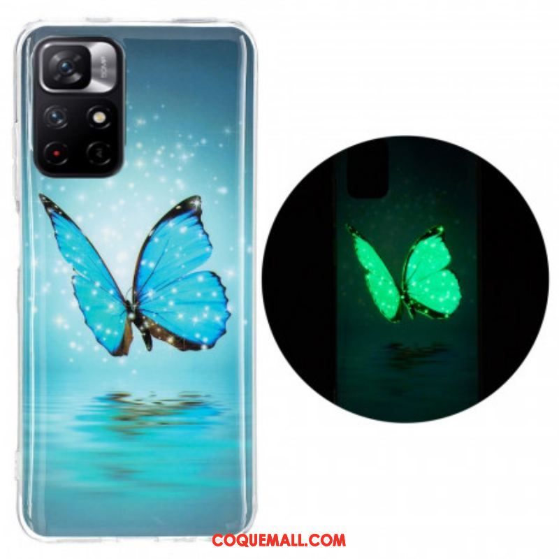 Coque Xiaomi Redmi Note 11 Pro Plus 5G Papillon Bleu Fluorescente