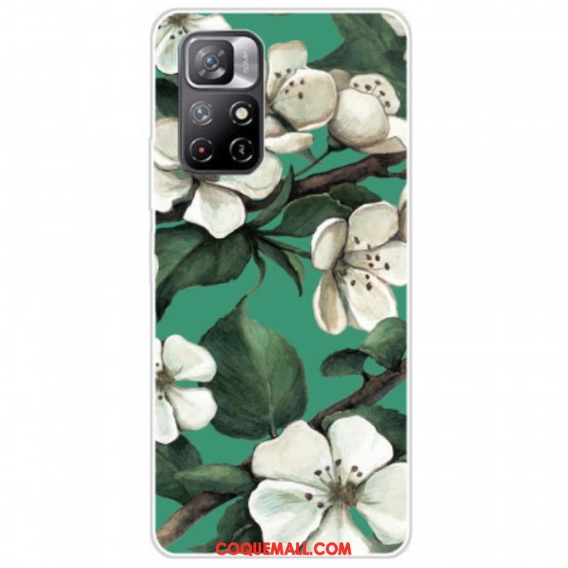 Coque Xiaomi Redmi Note 11 Pro Plus 5G Silicone Fleurs Blanches