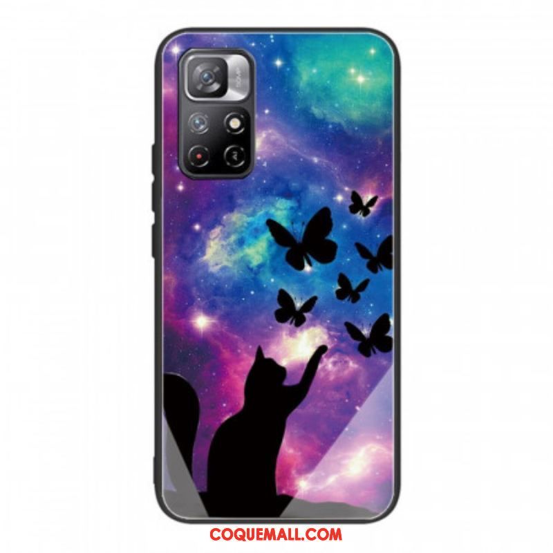 Coque Xiaomi Redmi Note 11 Pro Plus 5G Verre Trempé Chat et Papillons Dans l'Espace