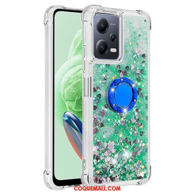 Coque Xiaomi Redmi Note 12/Poco X5 5G Paillettes Colorées Anneau-Support