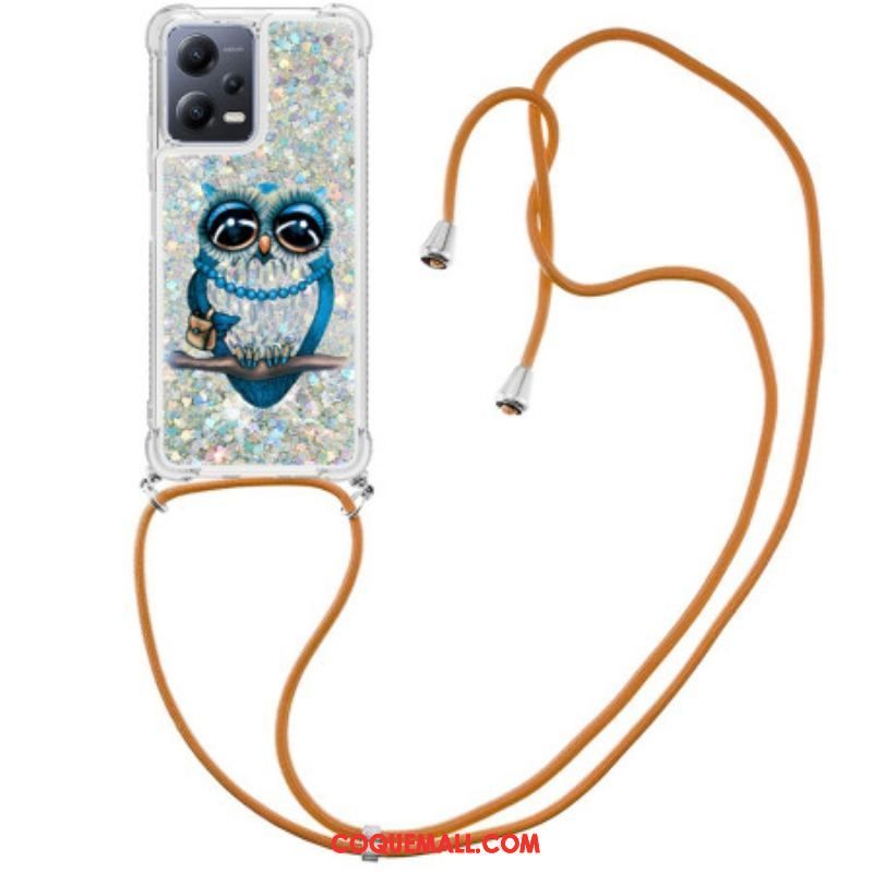 Coque Xiaomi Redmi Note 12/Poco X5 5G à Cordon Paillettes Miss Hibou