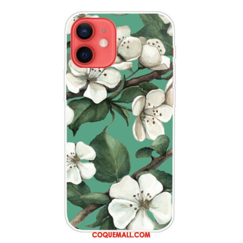 Coque iPhone 13 Mini Fleurs Blanches Peintes