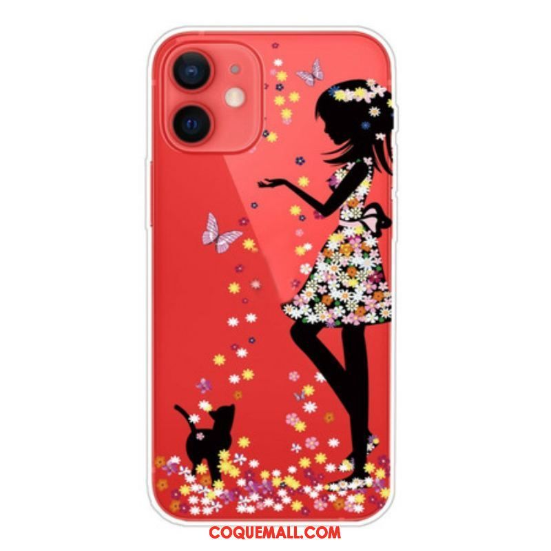 Coque iPhone 13 Mini Jeune Fille Fleurie