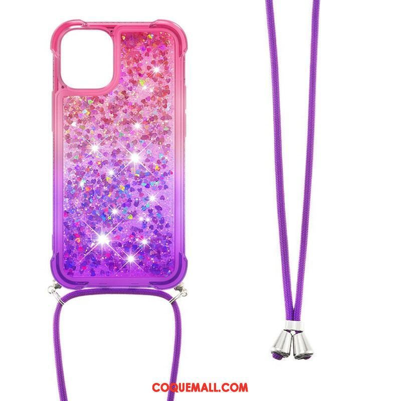 Coque iPhone 13 Mini Silicone Paillettes et Cordon