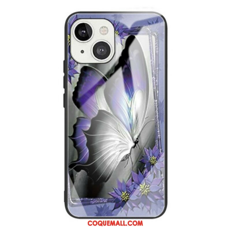 Coque iPhone 13 Mini Verre Trempé Papillon Violet