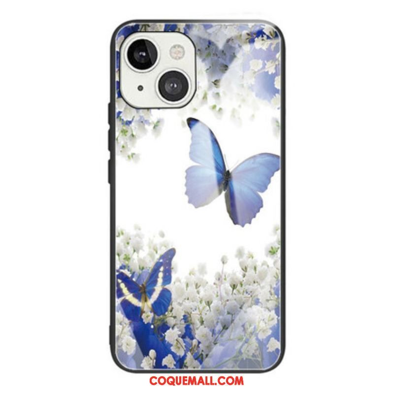 Coque iPhone 13 Mini Verre Trempé Papillons Design