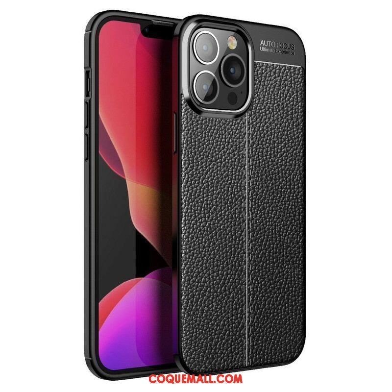 Coque iPhone 13 Pro Max Effet Cuir Litchi Double Line