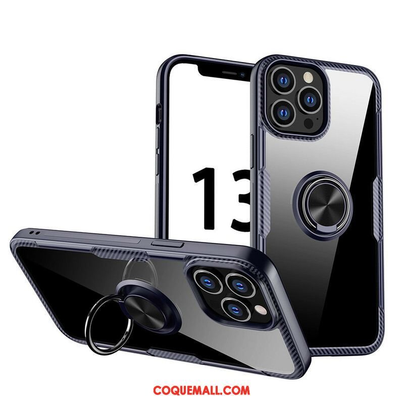 Coque iPhone 13 Pro Max Fibre Carbone Anneau Métallique