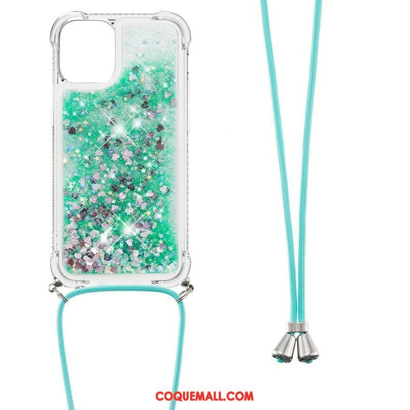 Coque iPhone 13 Pro Paillettes avec Cordon