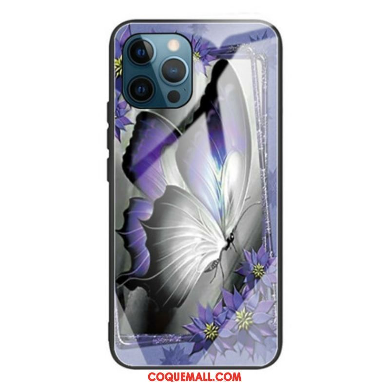 Coque iPhone 13 Pro Verre Trempé Papillon Violet