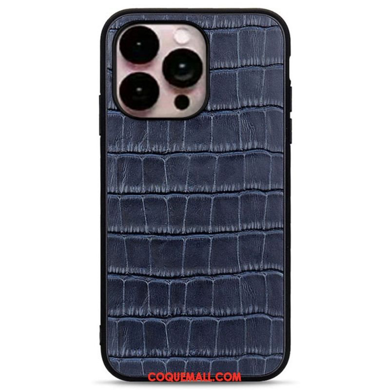 Coque iPhone 14 Pro Max Véritable Cuir Style Crocodile