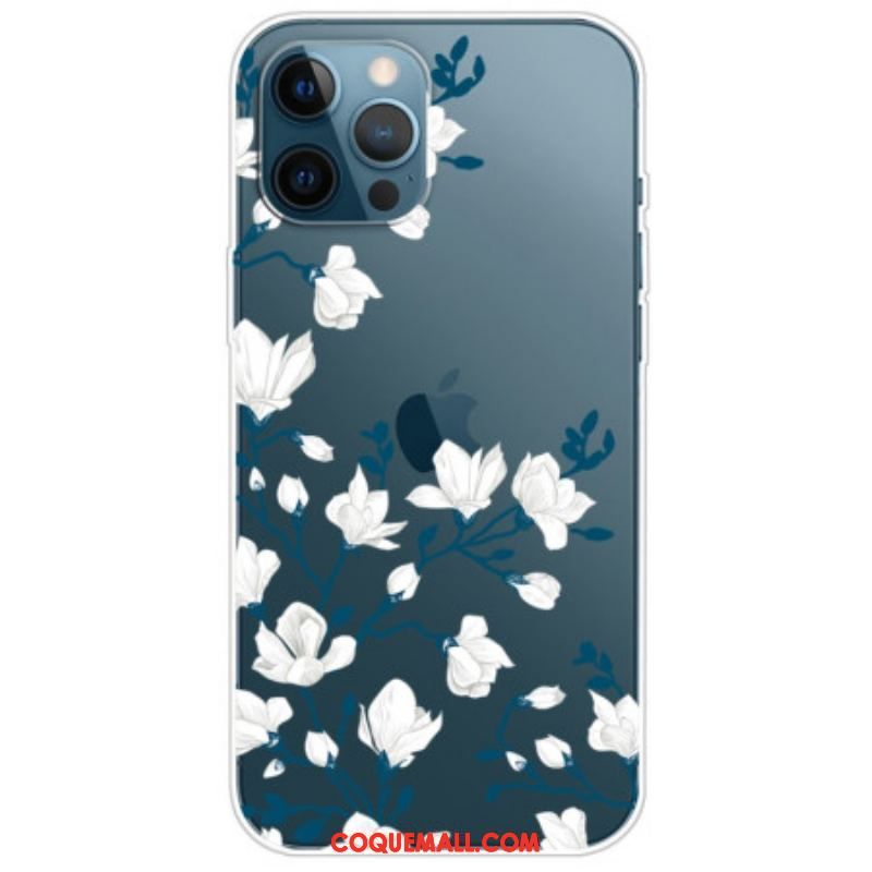 Coque iPhone 14 Pro Transparente Fleurs Blanches