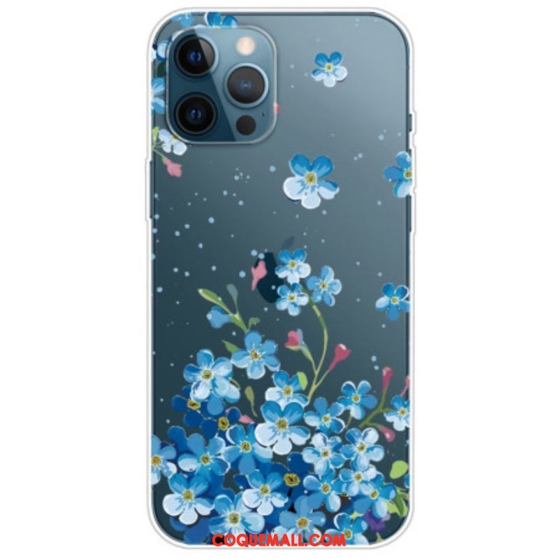 Coque iPhone 14 Pro Transparente Fleurs Bleues