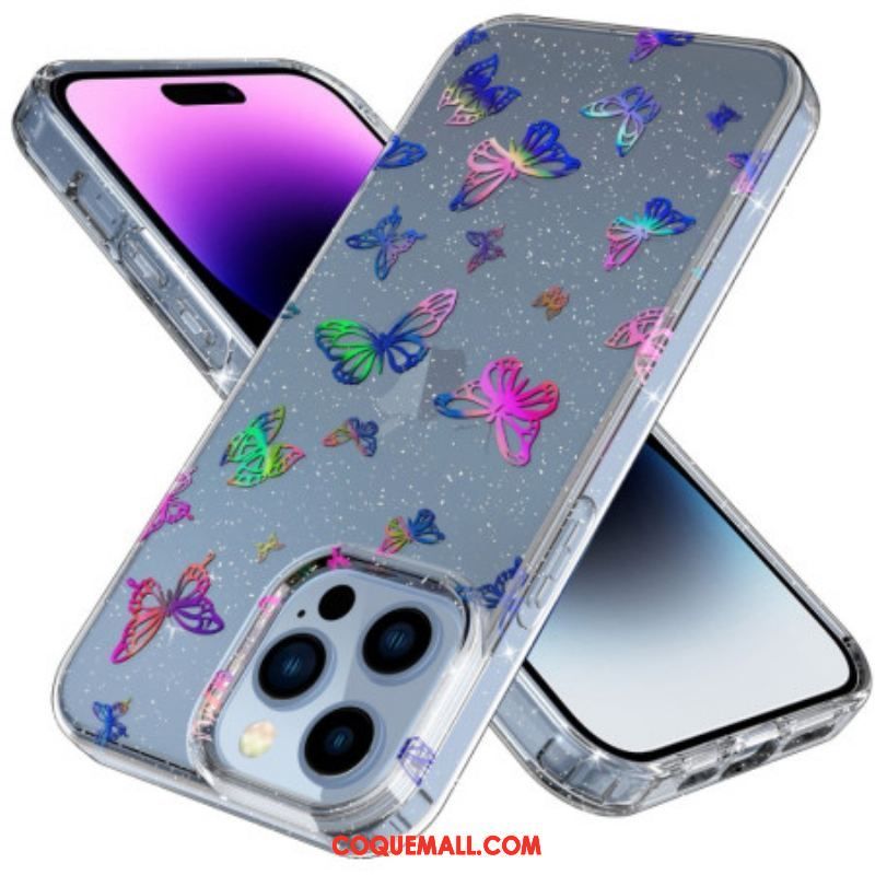 Coque iPhone 14 Pro Transparente Papillons