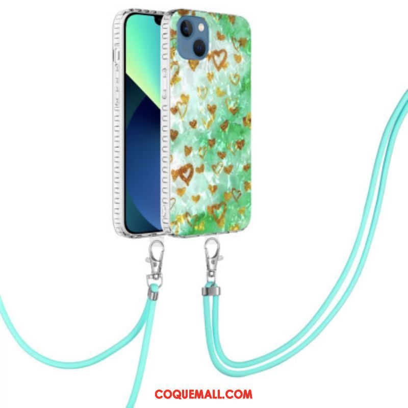 Coque iPhone 14 à Cordon Coeurs Stylés