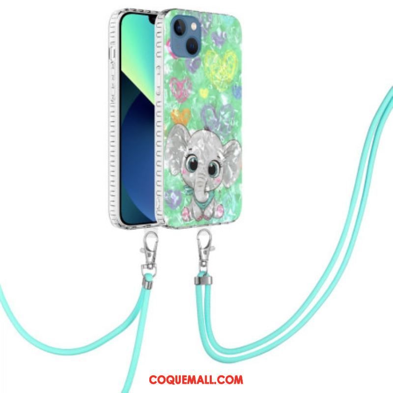 Coque iPhone 14 à Cordon Éléphant Stylé