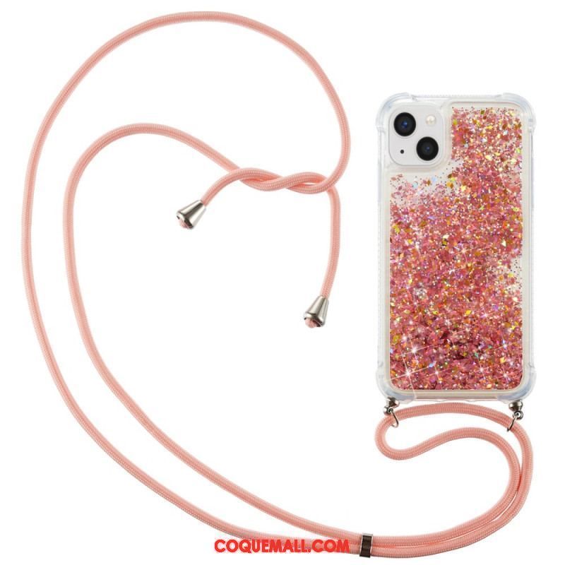 Coque iPhone 15 Plus à Cordon Paillettes