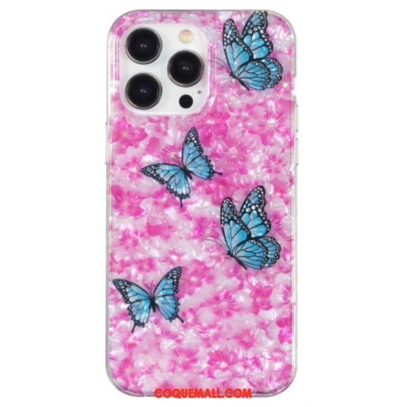 Coque iPhone 15 Pro Fleurs et Papillons