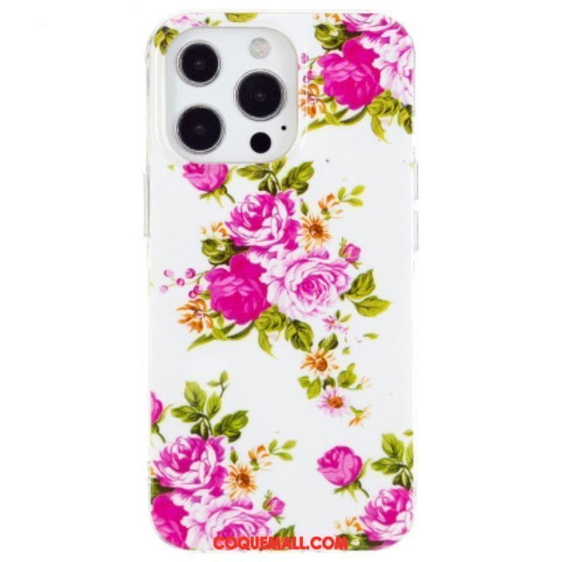 Coque iPhone 15 Pro Max Fluorescente Fleurs