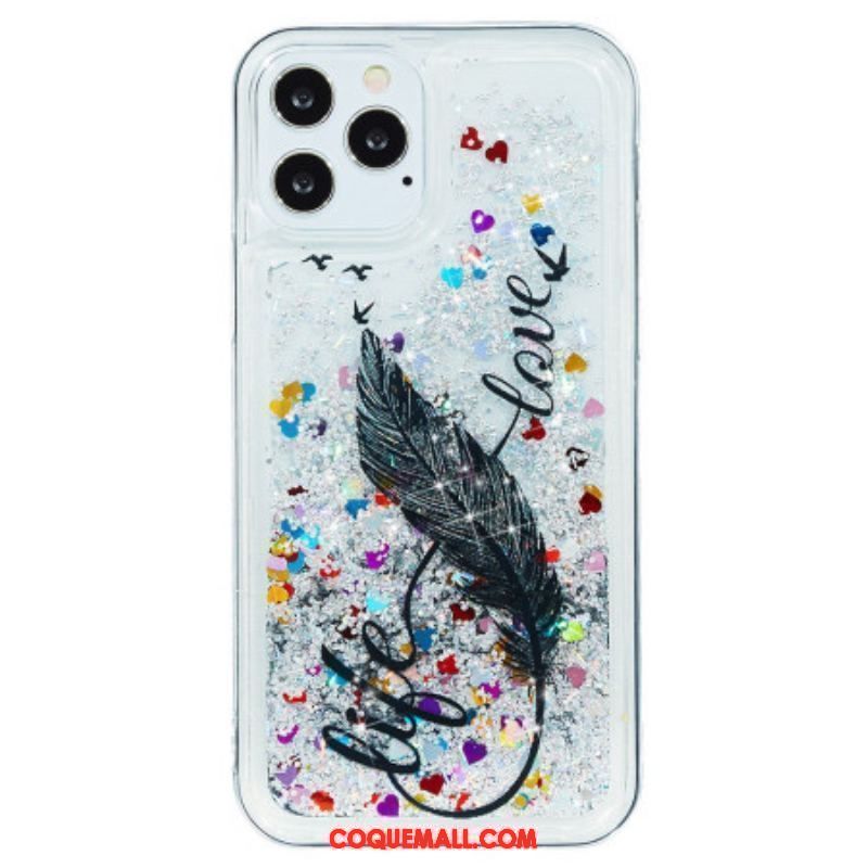 Coque iPhone 15 Pro Max Paillettes Plume