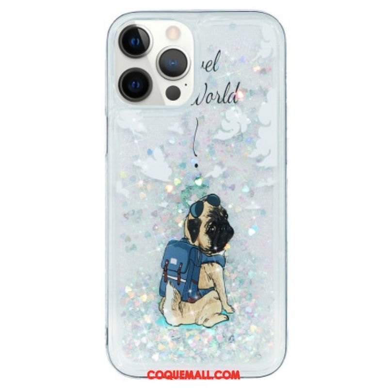 Coque iPhone 15 Pro Paillettes Chien