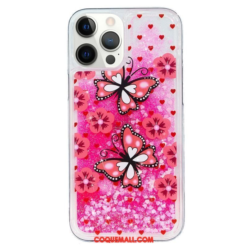 Coque iPhone 15 Pro Paillettes Papillons