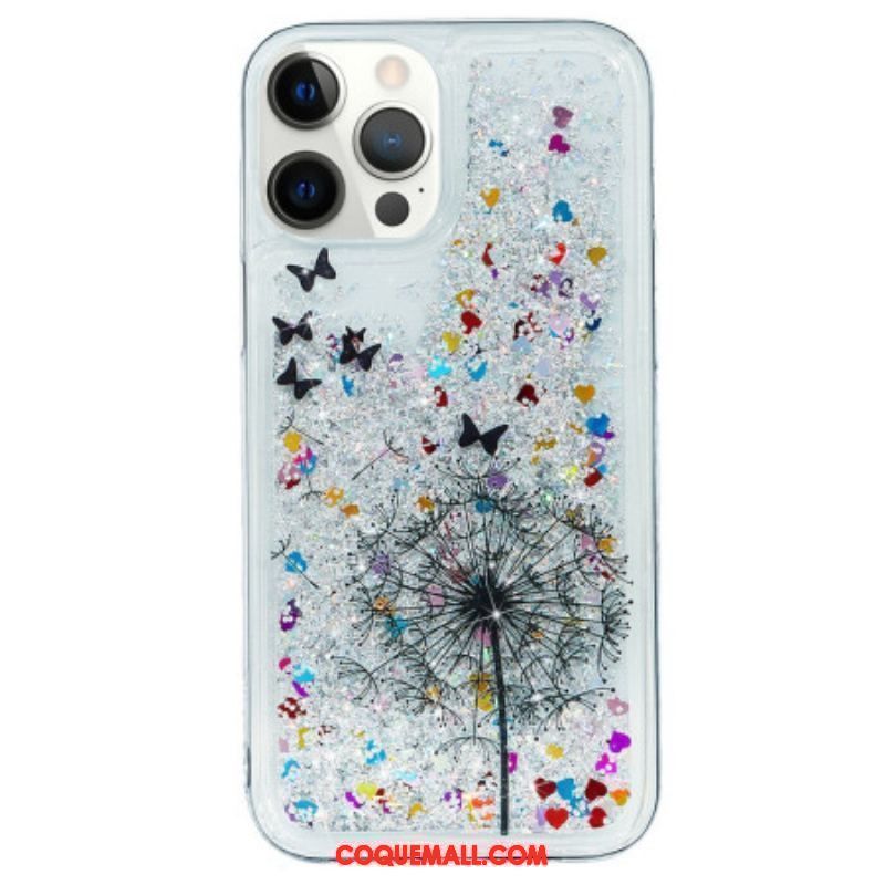 Coque iPhone 15 Pro Paillettes Pissenlit