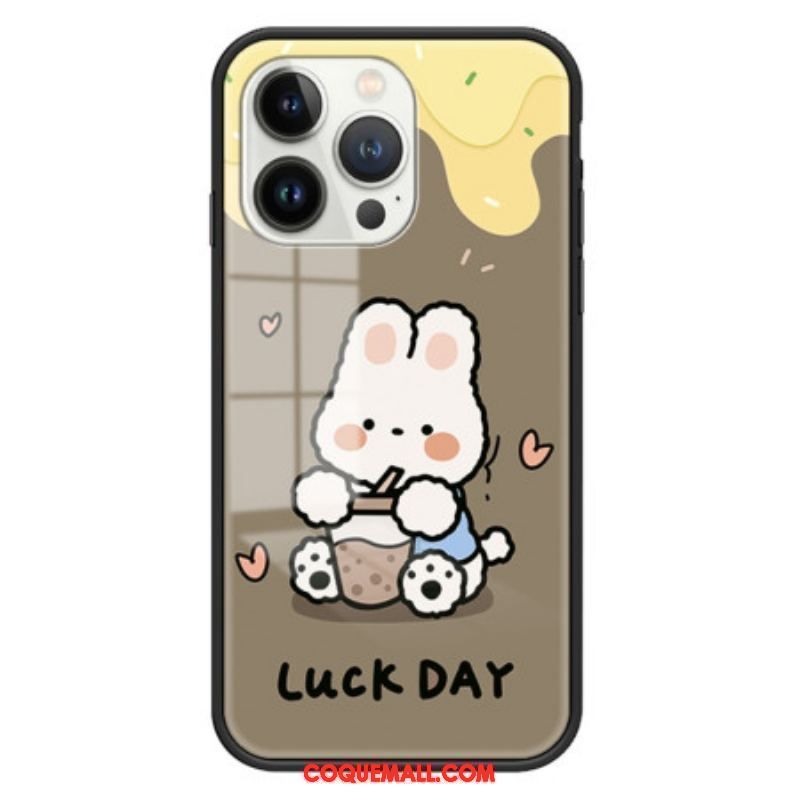 Coque iPhone 15 Pro Verre Trempé Milk Tea Rabbit