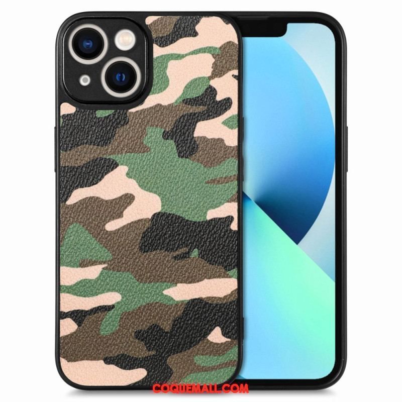 Coque iPhone 15 Simili Cuir Camouflage