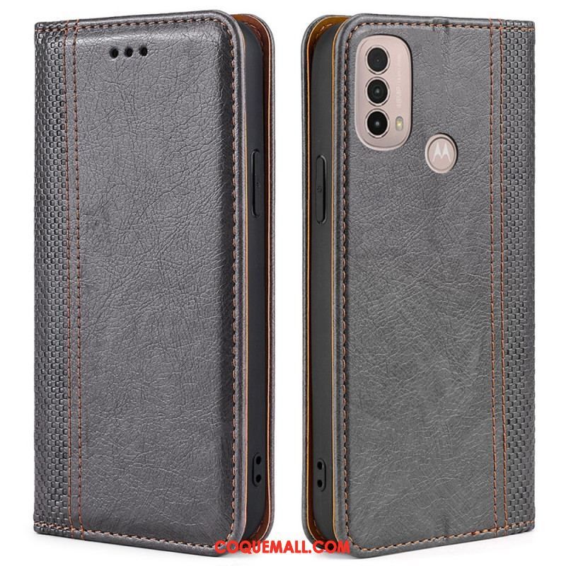 Flip Cover Moto E40 / E30 / E20 Cuir Litchi Fendu Coutures