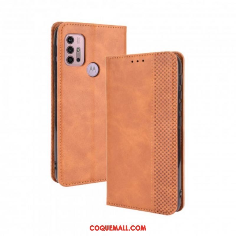 Flip Cover Moto G30 / Moto G10 Effet Cuir Vintage Stylisé