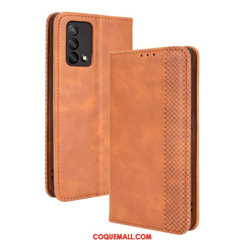 Flip Cover Oppo A74 4G Effet Cuir Vintage Stylisé