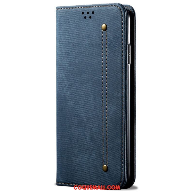 Flip Cover Oppo Reno 7 Tissu Jeans