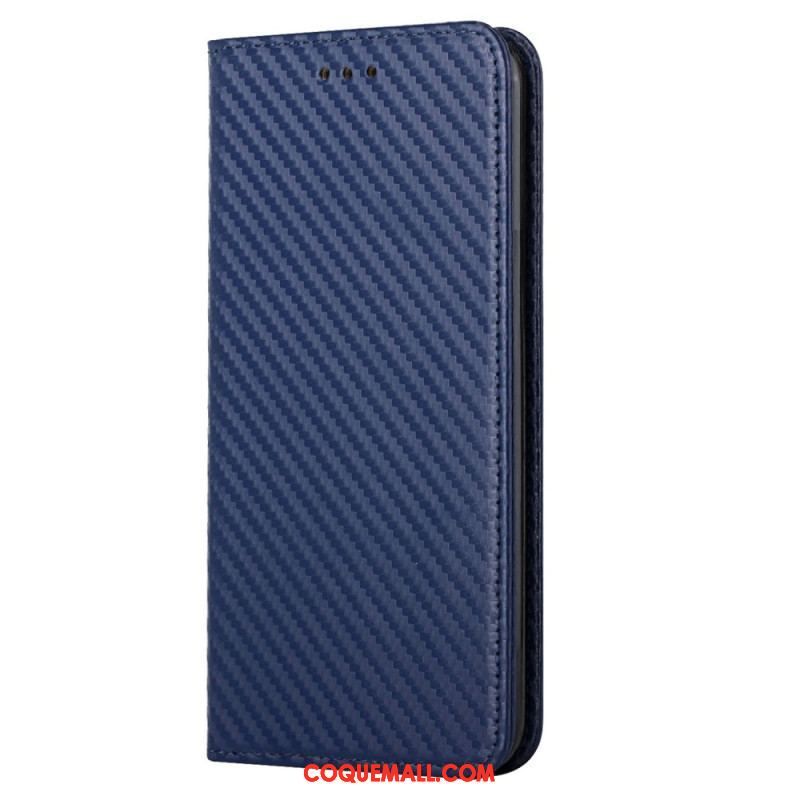 Flip Cover Samsung Galaxy S23 5G Style Fibre Carbone à Lanière