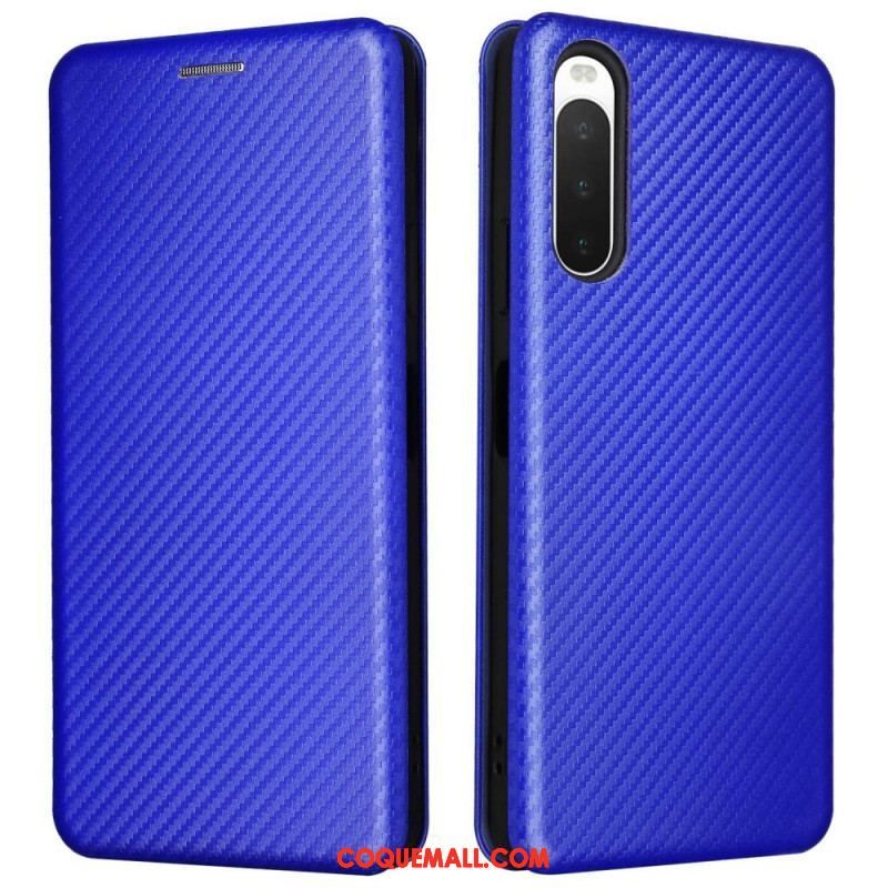 Flip Cover Sony Xperia 10 IV Texture Fibre Carbone