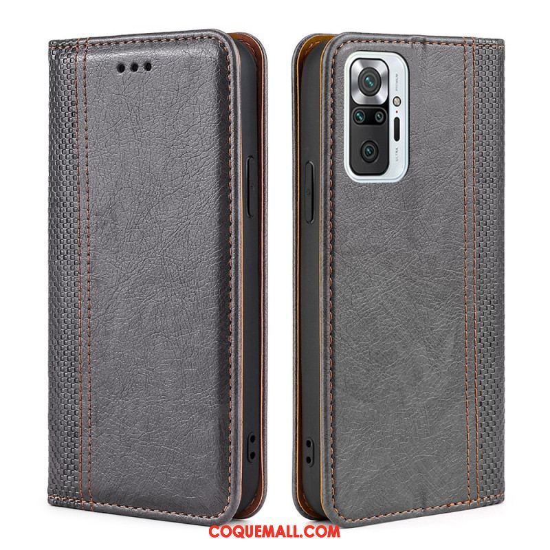 Flip Cover Xiaomi Redmi Note 10 Pro Cuir Litchi Fendu Coutures