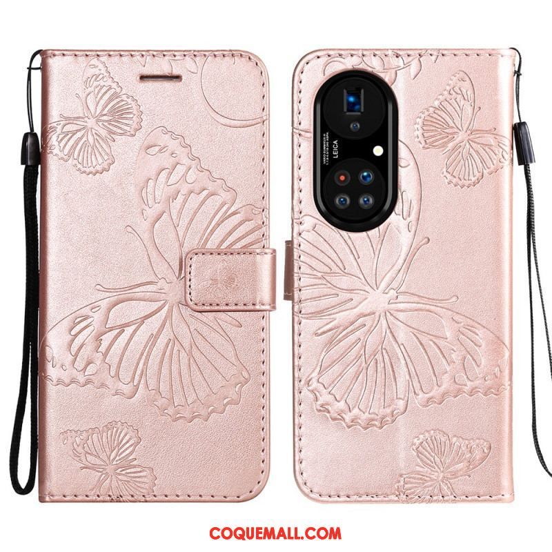 Housse Huawei P50 Pro Papillons Géants à Lanière