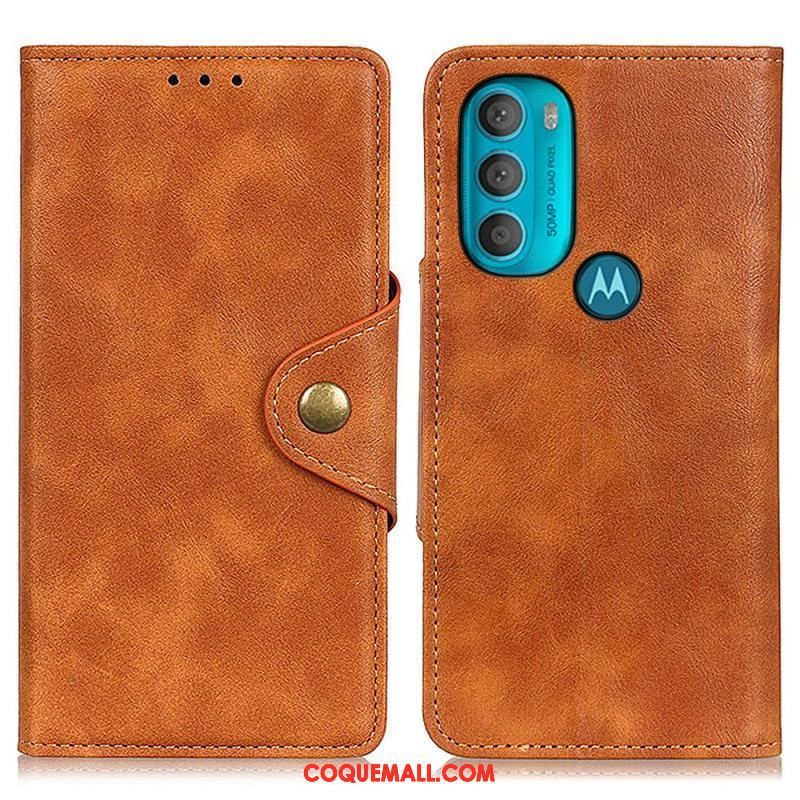 Housse Moto G71 5G Simili Cuir Vintage et Bouton