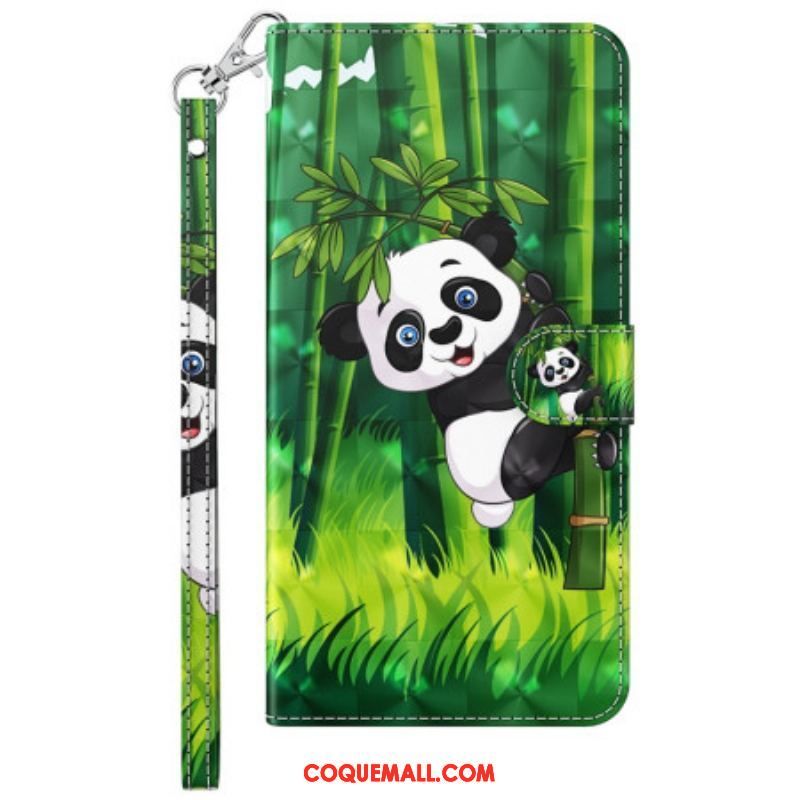 Housse Moto G73 5G Panda et Bambou à Lanière
