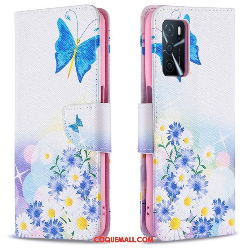 Housse Oppo A16 / A16s Papillons et Fleurs Peints